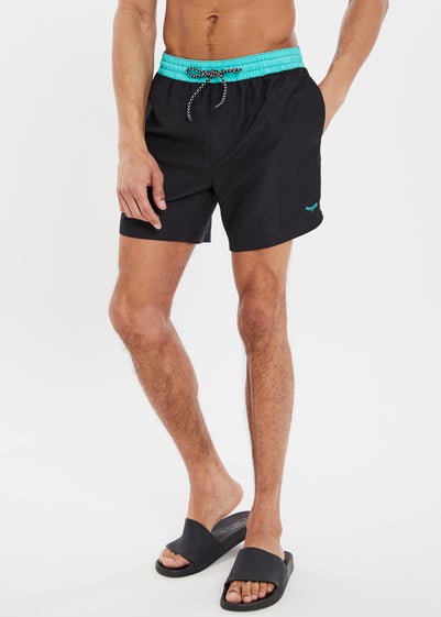 Threadbare Black Contrast Waistband Swim Shorts