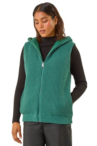 Roman Green Reversible Hooded Knit Gilet