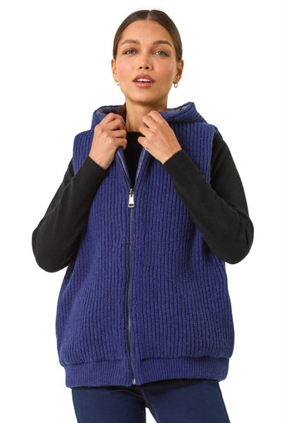 Roman Navy Reversible Hooded Knit Gilet