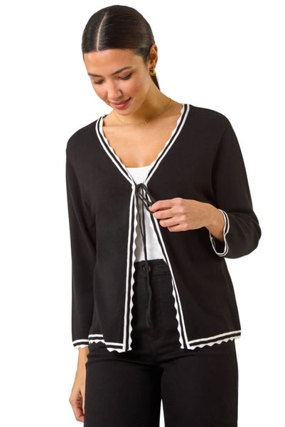 Roman Black Scallop Edge Tie Cardigan