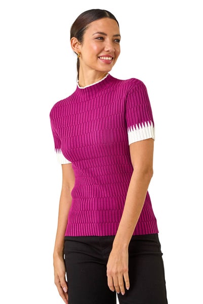 Roman Fuchsia Ribbed Contrast Knit