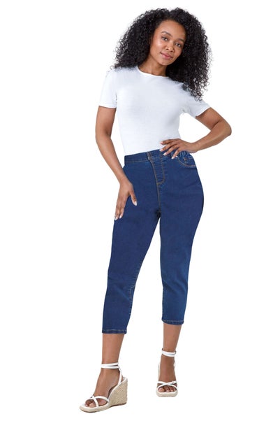 Roman Indigo Petite Elastic Waist Crop Denim Jegging