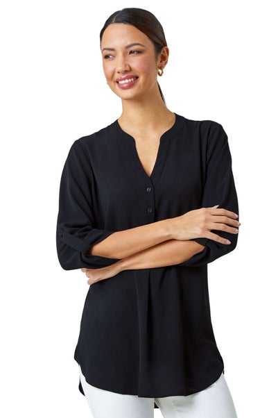 Roman Black V-Neck Longline Tunic Blouse