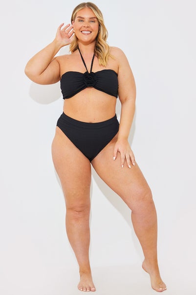 In The Style Black Textured Corsage Halter Neck Bikini Top