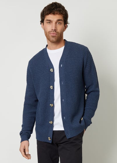 Threadbare Blue Basket Stitch V-neck Cardigan