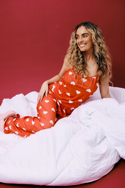 In The Style Red Heart Print Scoop Neck Top & Trousers Pyjama Set