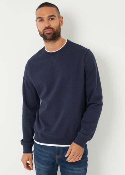 Threadbare Navy Mock T-Shirt Crew Neck Sweatshirt