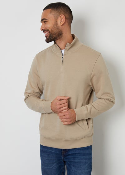 Threadbare Stone Mens Stone Quarter Zip Sweatshirt