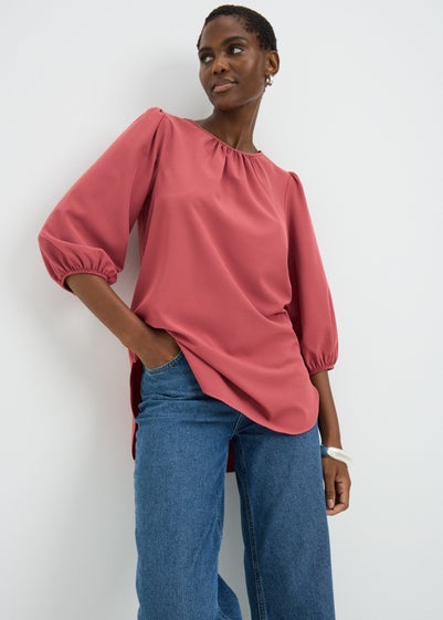 Pink Scoop Hem Blouse