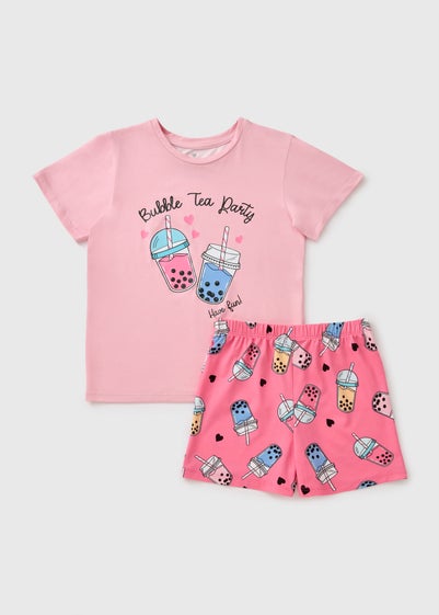 Girls Pink Bubble Tea Pyjama Set (7-13yrs)