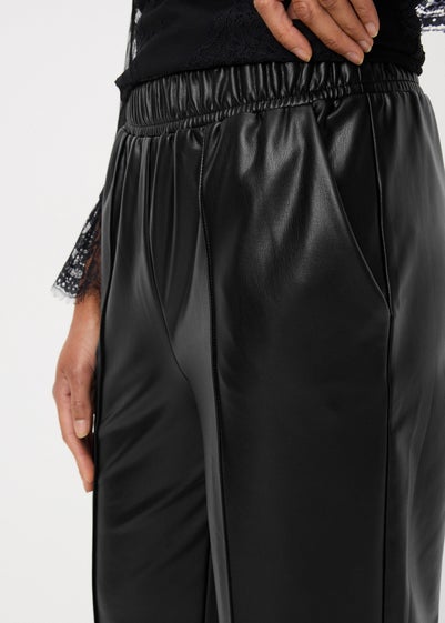 Black Faux Leather Straight Trousers