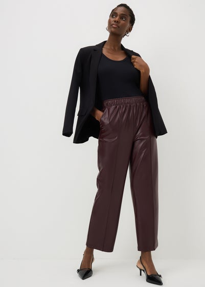 Burgundy Faux Leather Straight Leg Trousers