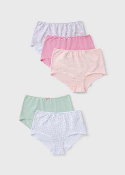 5 Pacl Pink Printed Full Knickers