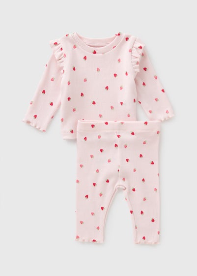 Baby Pink Strawberry Ribbed Pyjama Set (Newborn-23mths)