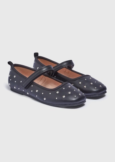 Girls Black Stud Ballet Flats (Younger 10- Older 5)