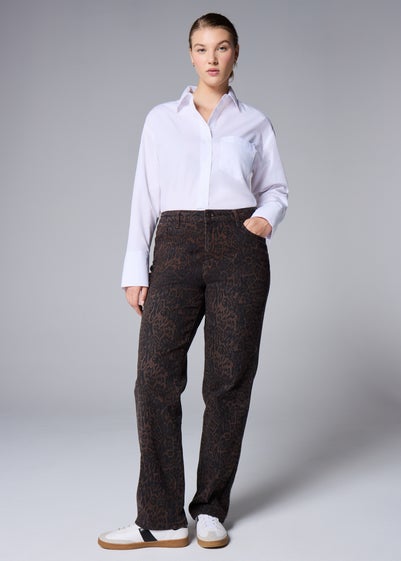 Brown Animal Print Straight Fit Jeans