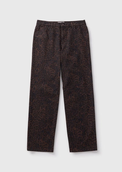 Brown Animal Print Straight Fit Jeans