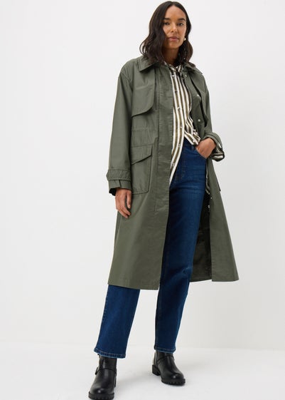 Khaki Wax Look Showerproof Parka Coat