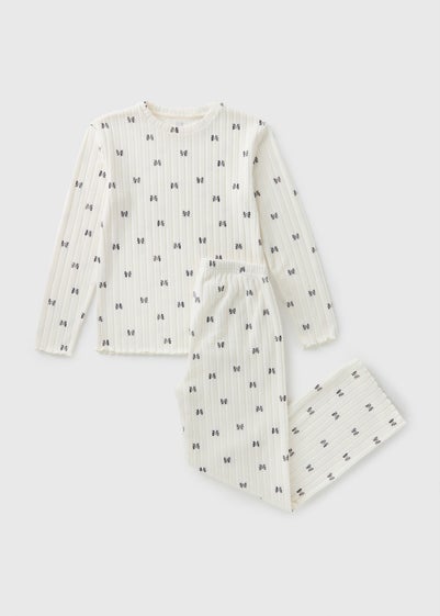 Girls White Bow Ribbed Pyjama Set (4-13yrs)
