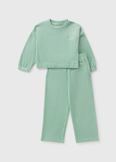 Girls Sage Ribbed Fleece Pyjama Set (4-13yrs)