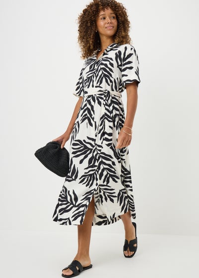Black Leaf Shirt Midi Dress