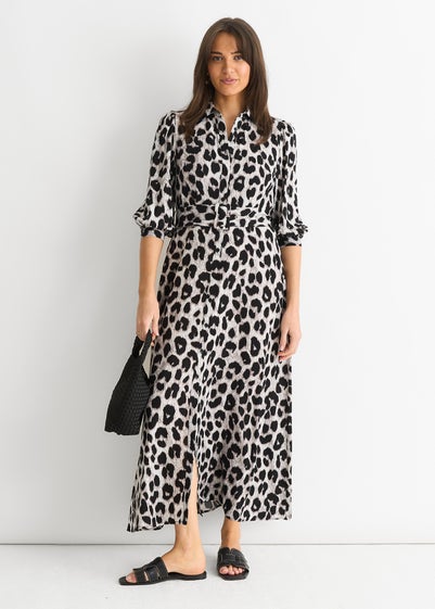 Gini London Grey Animal Print Shirt Maxi Dress