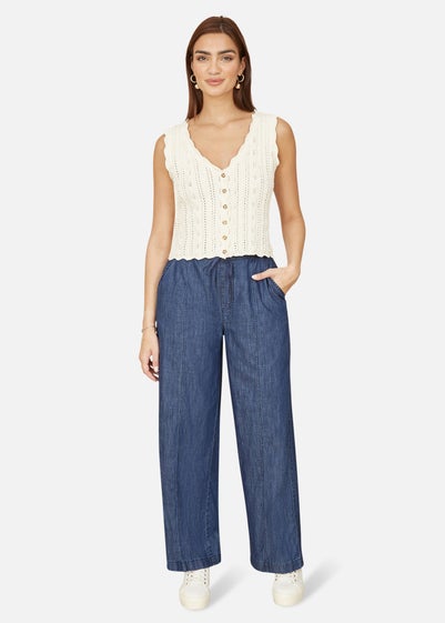 Yumi Blue Chambray Relaxed Fit Wide Leg Trousers