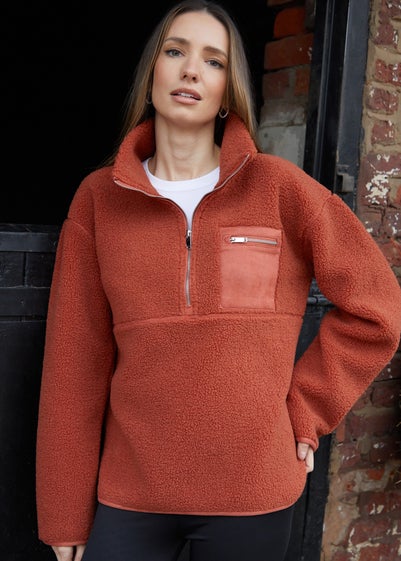 Threadbare Terracotta Half Zip Borg Fleece