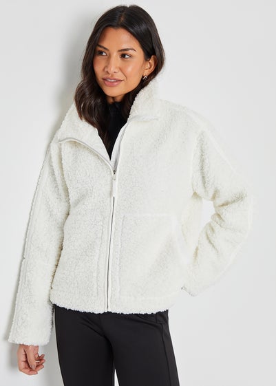 Threadbare White Funnel Neck Zip-Up Borg Fleece