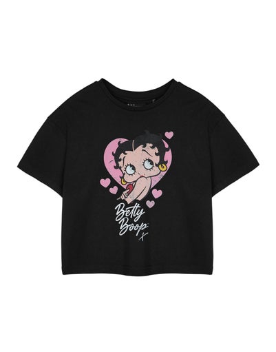 Betty Boop Heart Black Cropped Short Sleeved T-Shirt