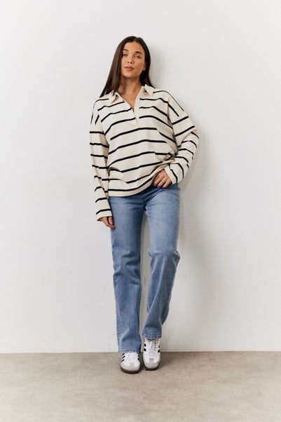 In The Style Multi Stripe Long Sleeve Polo Top