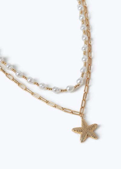 Muse Gold Pearl Starfish Multirow Necklace