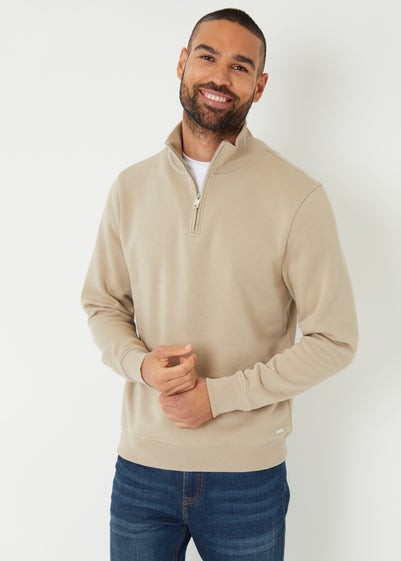 Threadbare Stone Mock T-Shirt Quarter Zip Sweatshirt