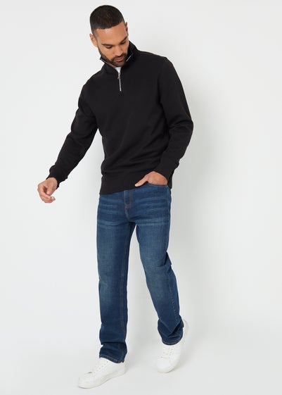 Threadbare Black Pique Quarter Zip Funnel Neck Sweatshirt