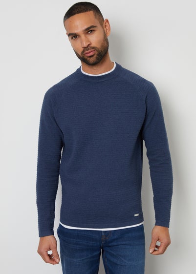 Threadbare Blue Textured Mock T-Shirt Crew Neck Jumper