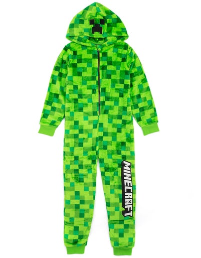 Minecraft  Green Pixelated Creeper Boys Onesie (5-14 Years)