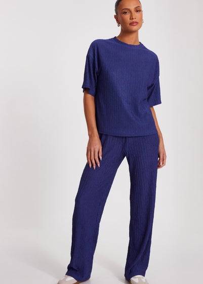 Quiz Blue Textured Palazzo Trousers