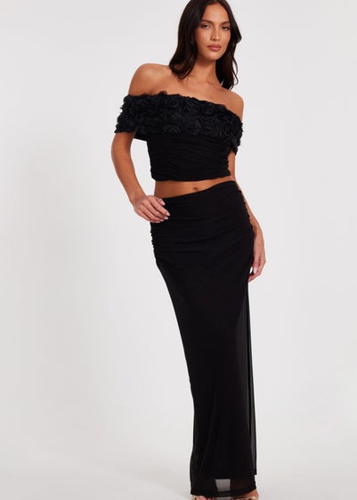 Quiz Black Floral Mesh Top