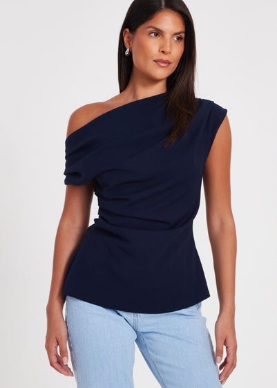 Quiz Navy Drape Neck Top