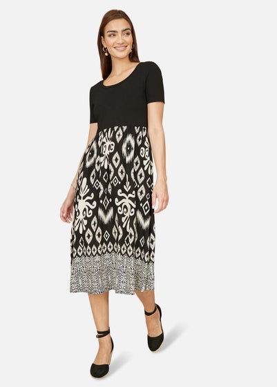 Yumi Black Jersey Stretch Top & Ikat Skirt Midi Dress