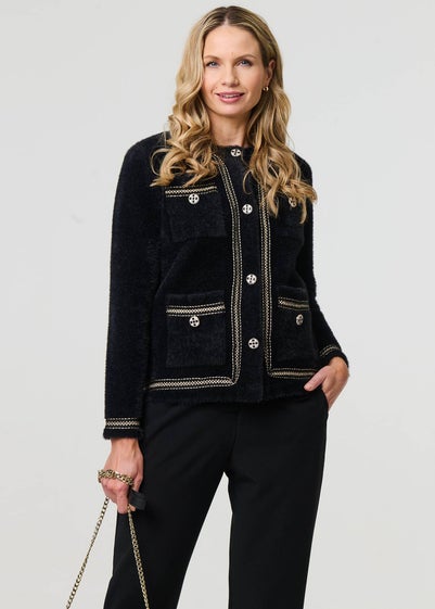 Izabel London Black Embroidered Trim Knitted Smart Jacket