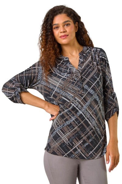 Roman Chocolate Abstract Linear Print Shirt