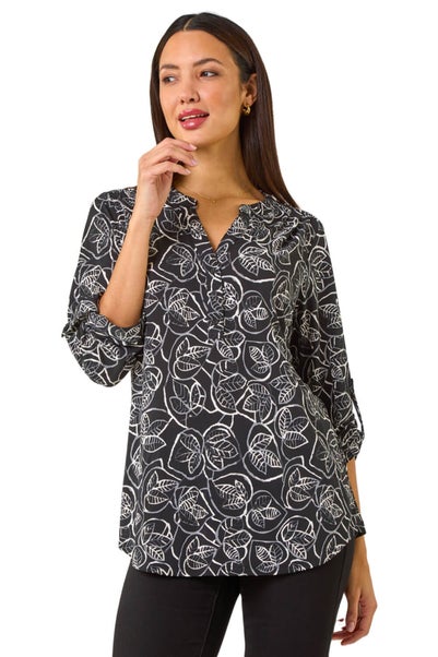 Roman Black Linear Leaf Print Shirt