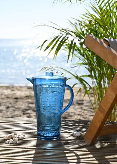 Three Rivers Blue Linear Reusable Plastic Tableware Pitcher (2L)