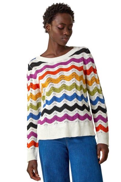 Roman Multi Striped Wave Knit Jumper