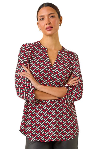 Roman Red Geometric Print Shirt