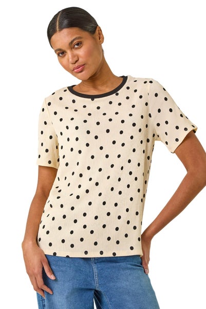 Roman Ivory Textured Spot Stretch Top