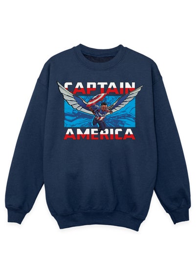 Marvel Captain America Brave New World Flying Kids Navy Sweatshirt (3-13 Years)