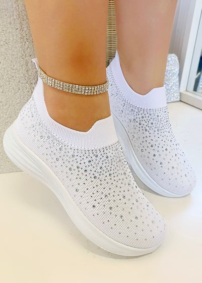 Love Lemonade White Crystal Rainbow Drop Stretch Sock Trainers