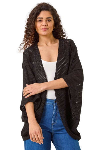 Roman Black Crochet Tunic Cardigan